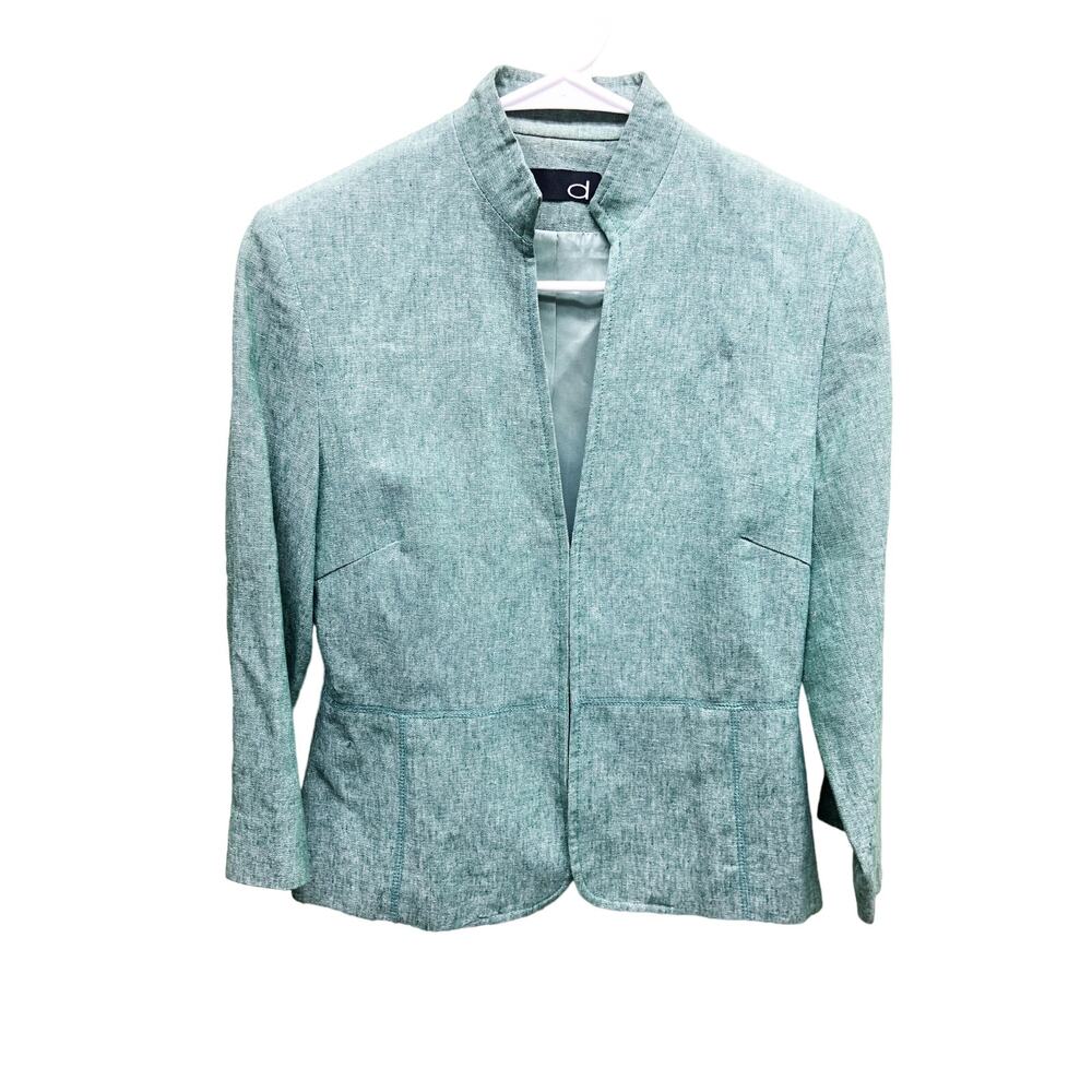 d Linen Cotton Blend Green Hook Front Jacket 3/4 Sleeve Size 7
